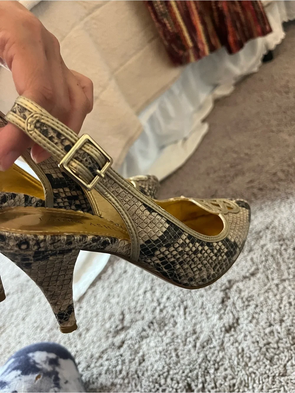 Laura Ashley Metallic Gold Snake-Print Slingback Heels